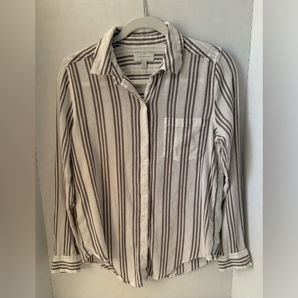 Lucky Brand Women’s Size S Beige and Brown Striped Blouse